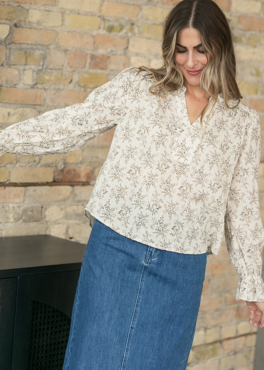 Floral Print Long Sleeve Blouse FF Tops S