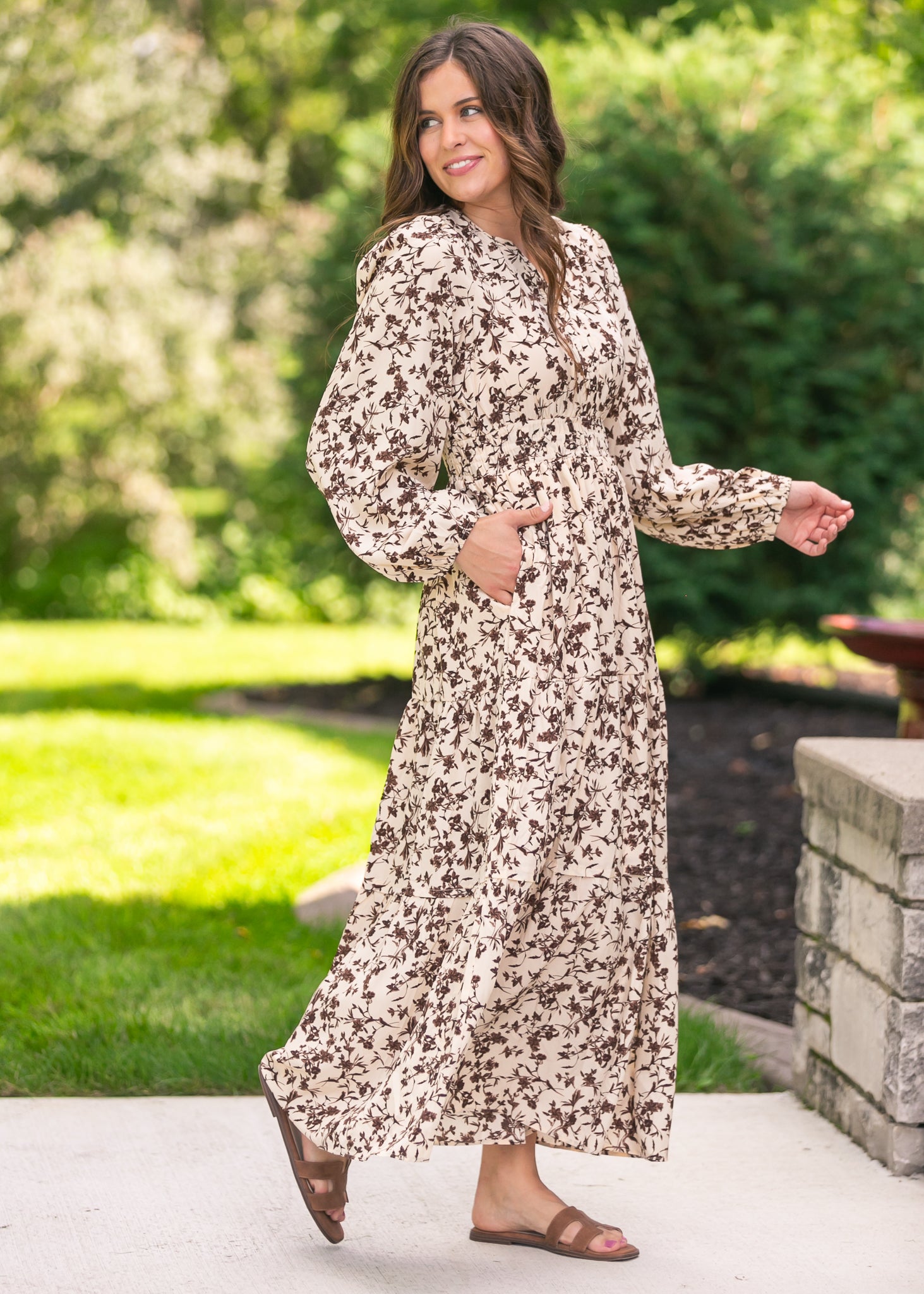 Floral Print Long Sleeve Maxi Dress FF Dresses