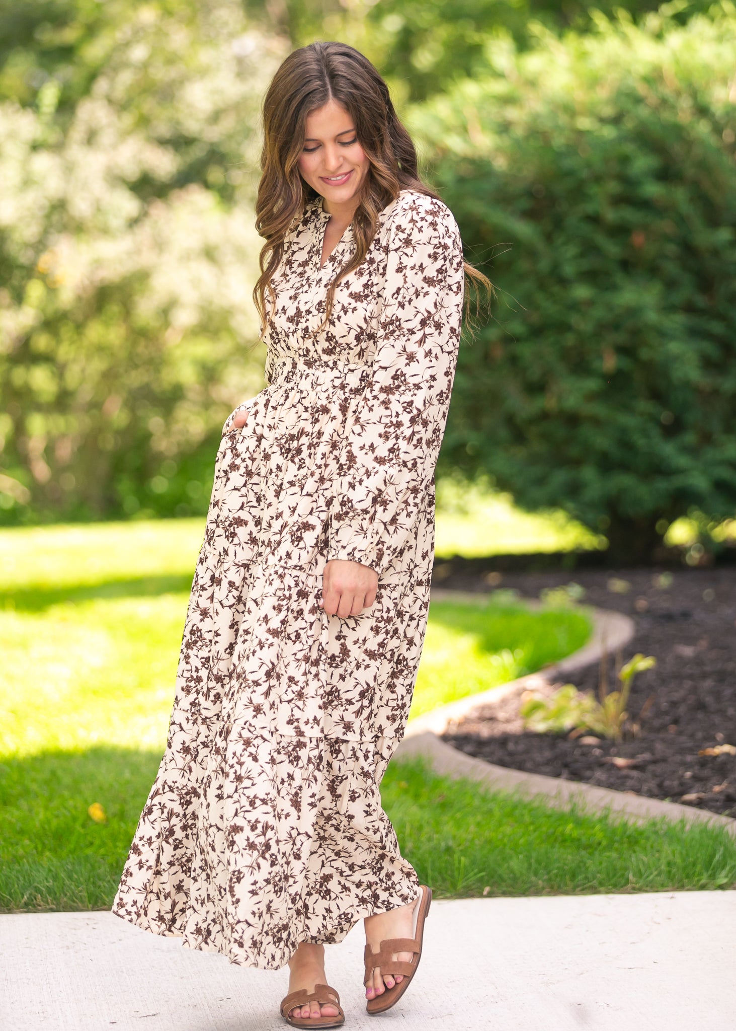 Floral Print Long Sleeve Maxi Dress FF Dresses