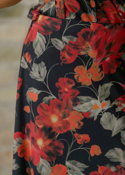 Floral Print Mesh A-line Midi Skirt FF Skirts