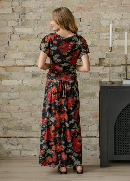 Floral Print Mesh A-line Midi Skirt FF Skirts