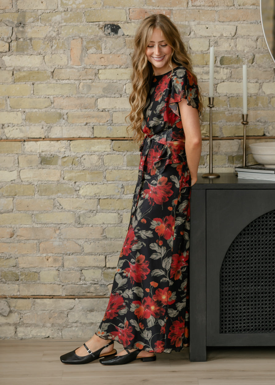 Floral Print Mesh A-line Midi Skirt FF Skirts