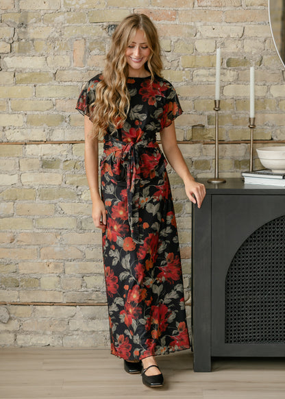 Floral Print Mesh A-line Midi Skirt FF Skirts