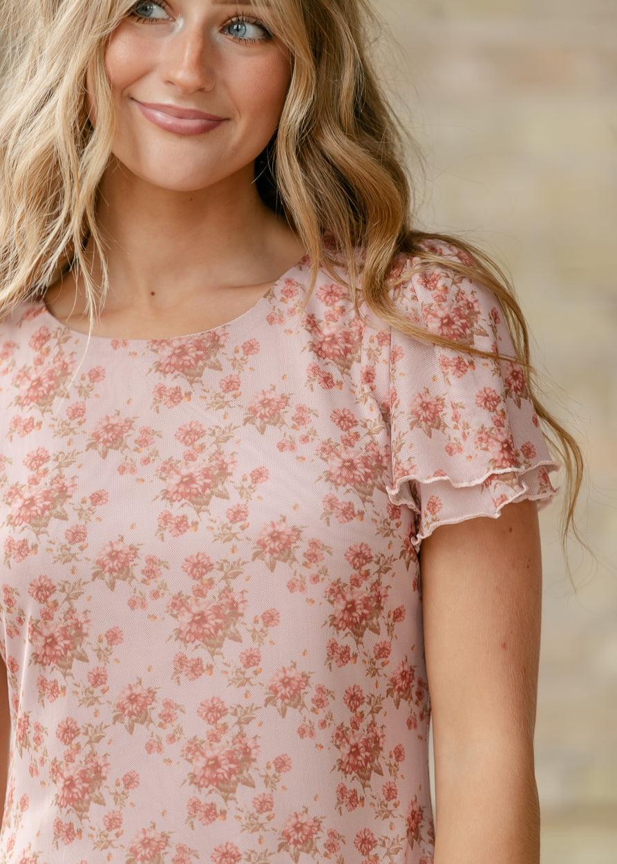 Floral Print Mesh Super Soft Midi Dress FF Dresses