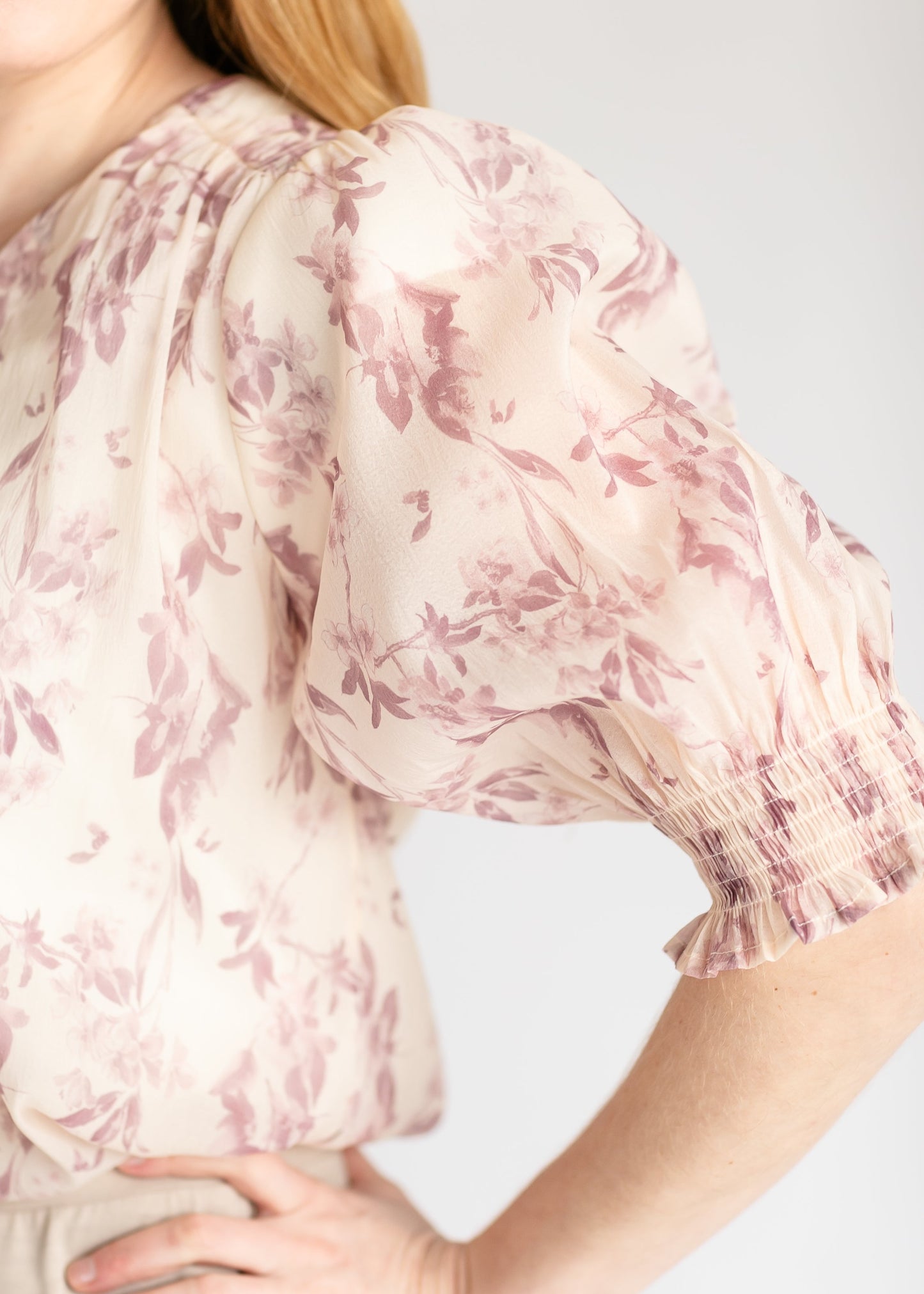Floral Print Puff Blouse Top FF Tops