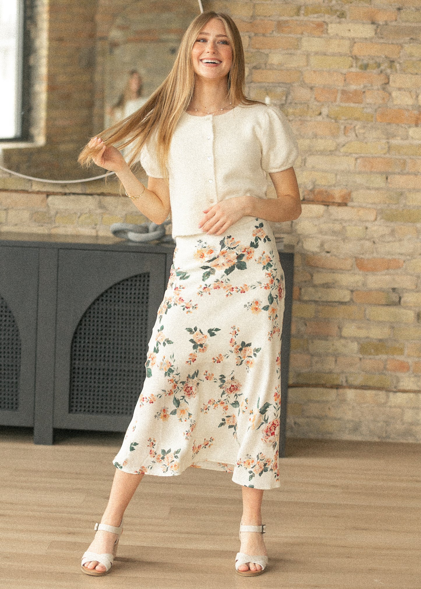 Floral Print Satin Maxi Skirt FF Skirts