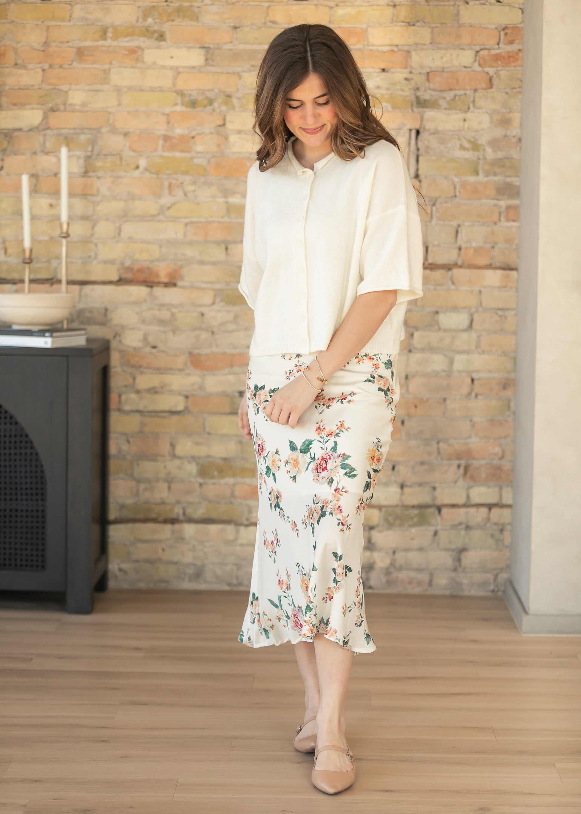 Floral Print Satin Maxi Skirt FF Skirts