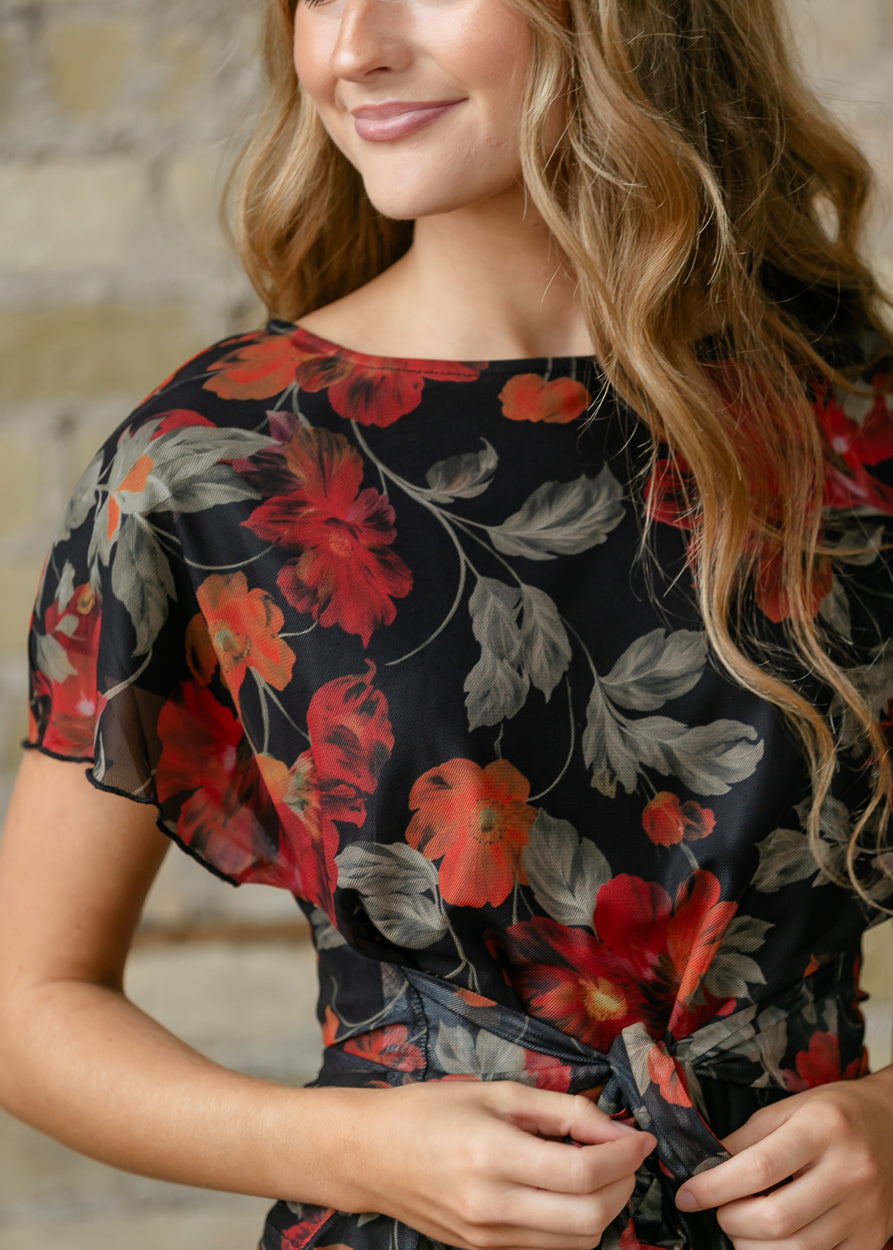 Floral Print Short Sleeve Top FF Tops