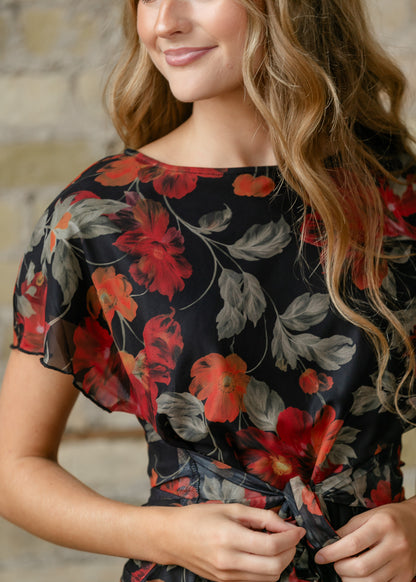 Floral Print Short Sleeve Top FF Tops