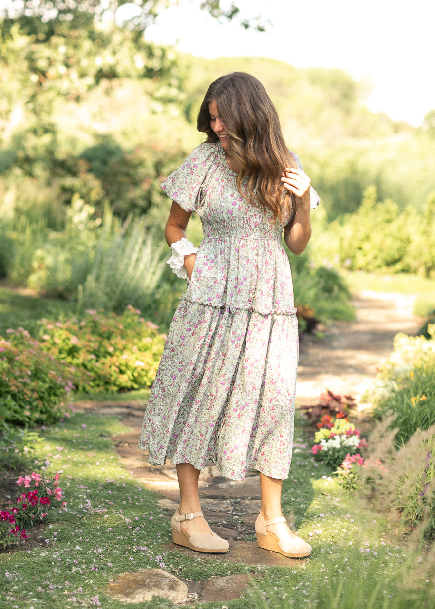 Floral Print Stretch Waist Midi Dress FF Dresses S
