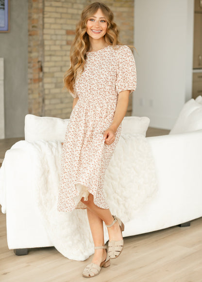 Floral Printed Smocked Waist Midi Dress FF Dresses