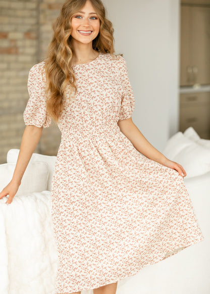 Floral Printed Smocked Waist Midi Dress FF Dresses