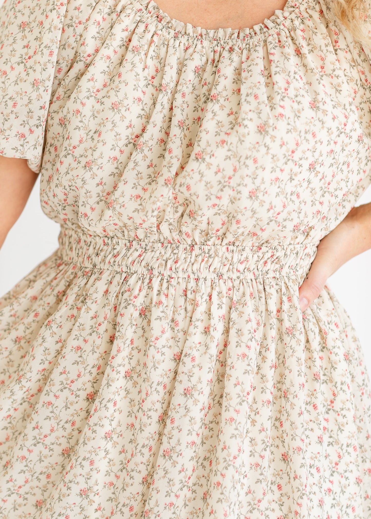 Floral Puff Sleeve Chiffon Midi Dress FF Dresses