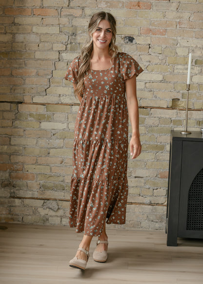 Floral Puff Sleeve Midi Dress FF Dresses S