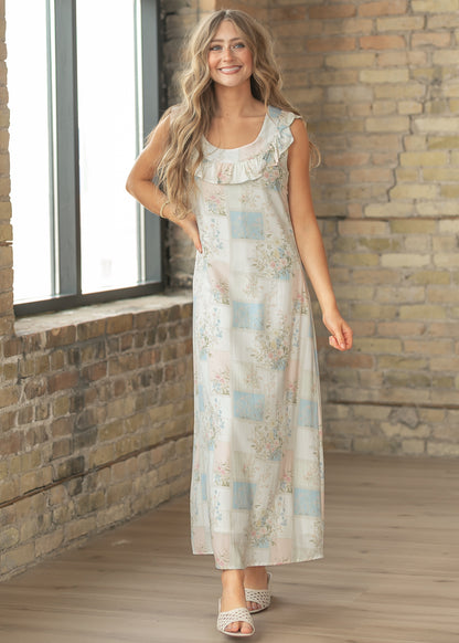 Floral Ruffle Neck Maxi Dress FF Dresses