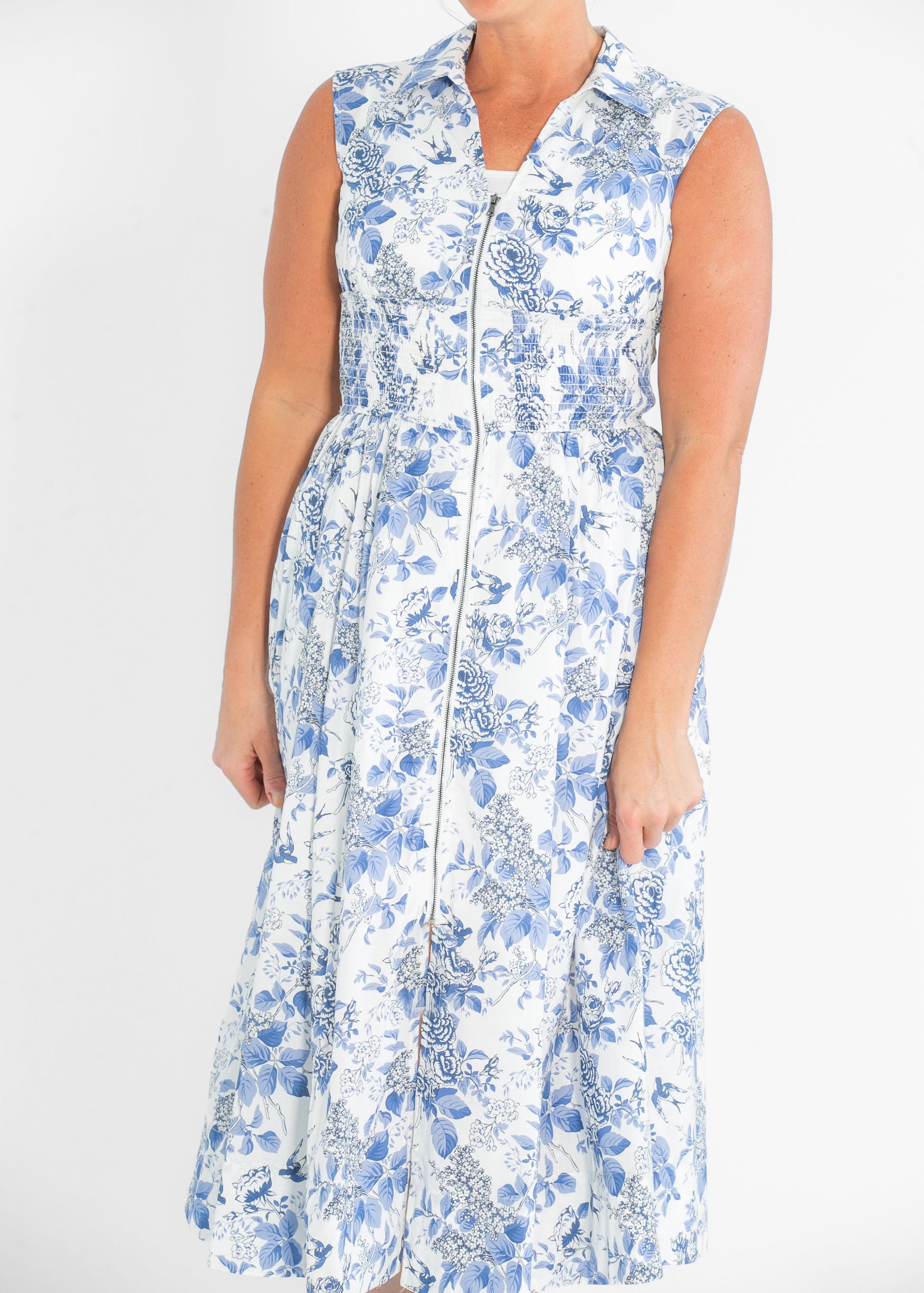 Floral Smocked Half Zip A-line Dress FF Dresses