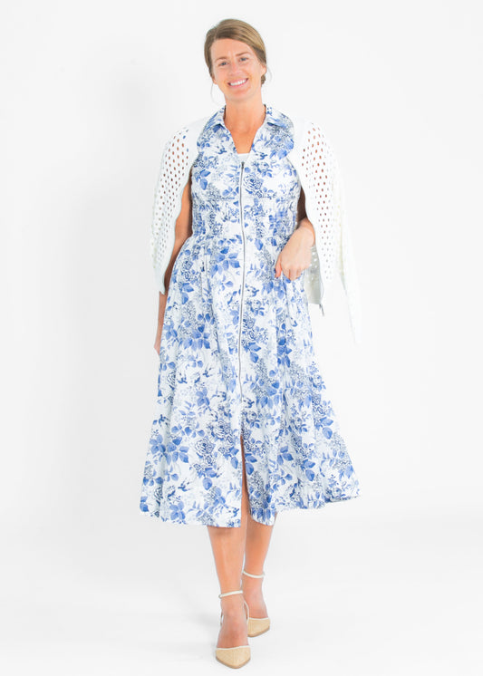 Floral Smocked Half Zip A-line Dress FF Dresses