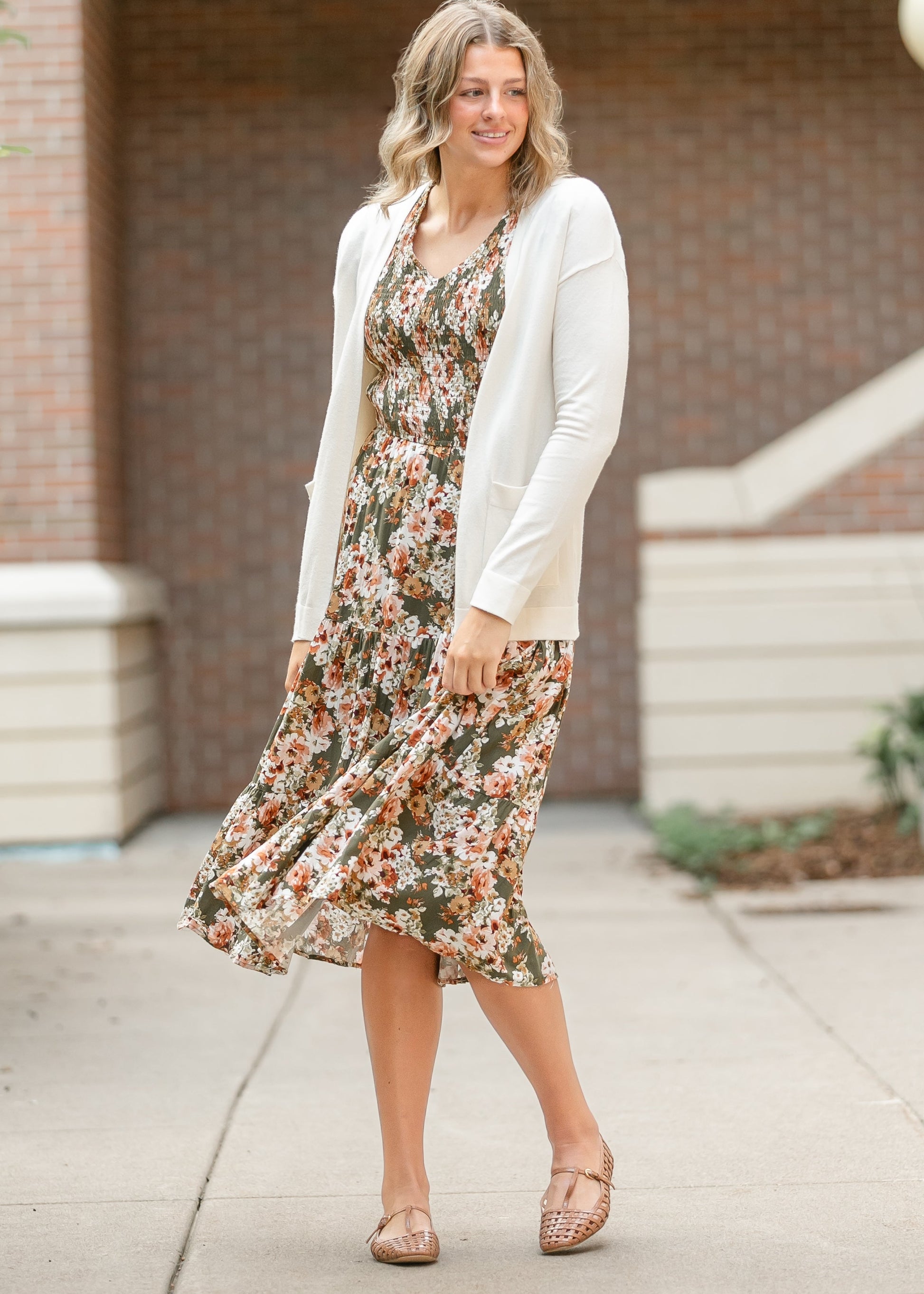 Floral Smocked V-Neck Dress FF Dresses