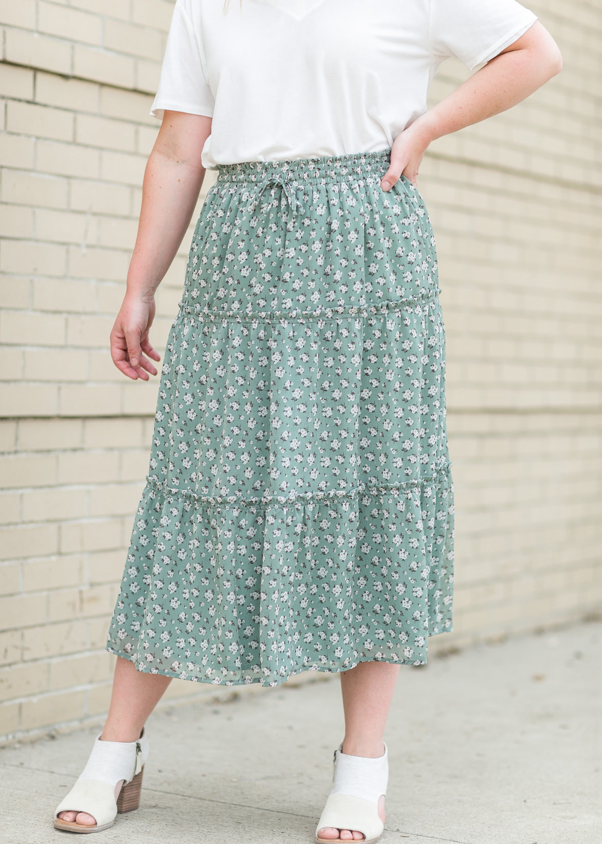 Floral Smocked Waist Midi Skirt Skirts