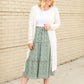 Floral Smocked Waist Midi Skirt Skirts Sage / S