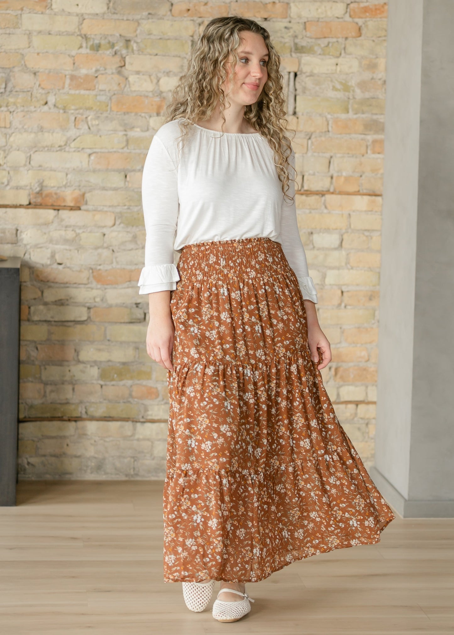 Floral Smocked Waist Tiered Maxi Skirt FF Skirts
