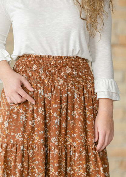 Floral Smocked Waist Tiered Maxi Skirt FF Skirts