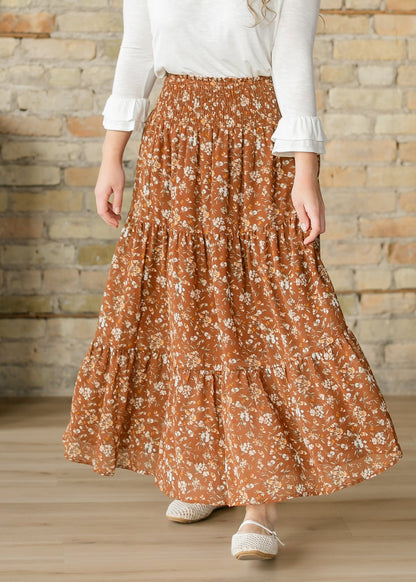 Floral Smocked Waist Tiered Maxi Skirt FF Skirts
