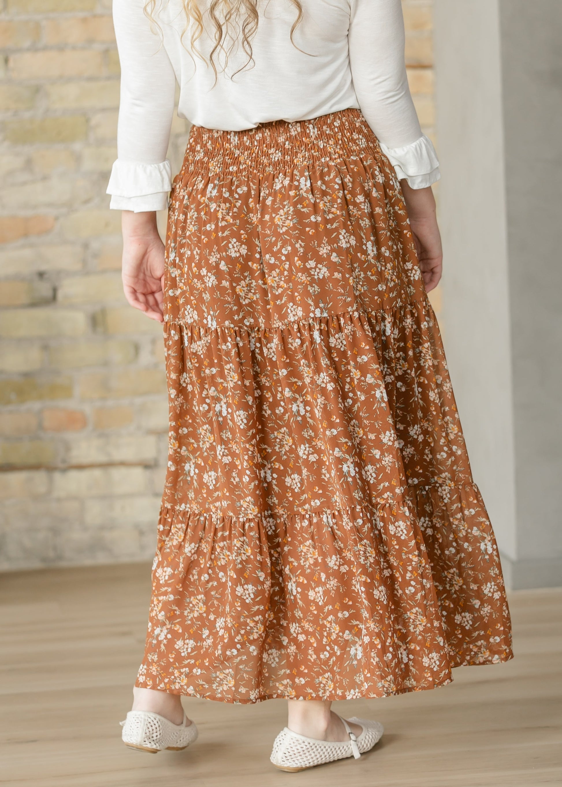 Floral Smocked Waist Tiered Maxi Skirt FF Skirts