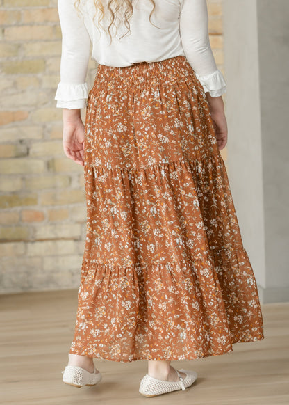 Floral Smocked Waist Tiered Maxi Skirt FF Skirts