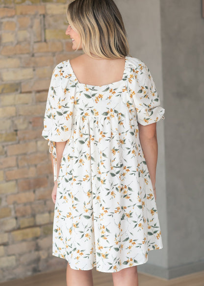 Floral Square Neck Tie Sleeve Dress FF Dresses