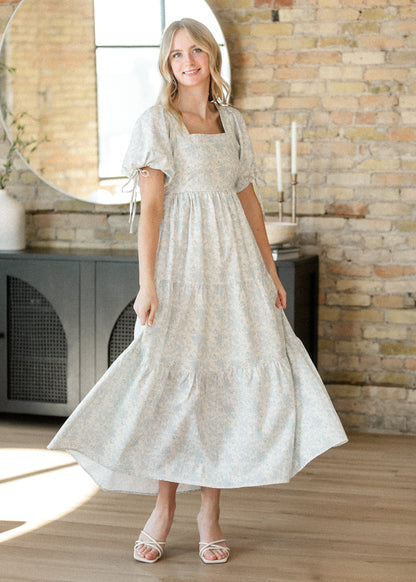 Floral Square Neck Tie Sleeve Maxi Dress FF Dresses
