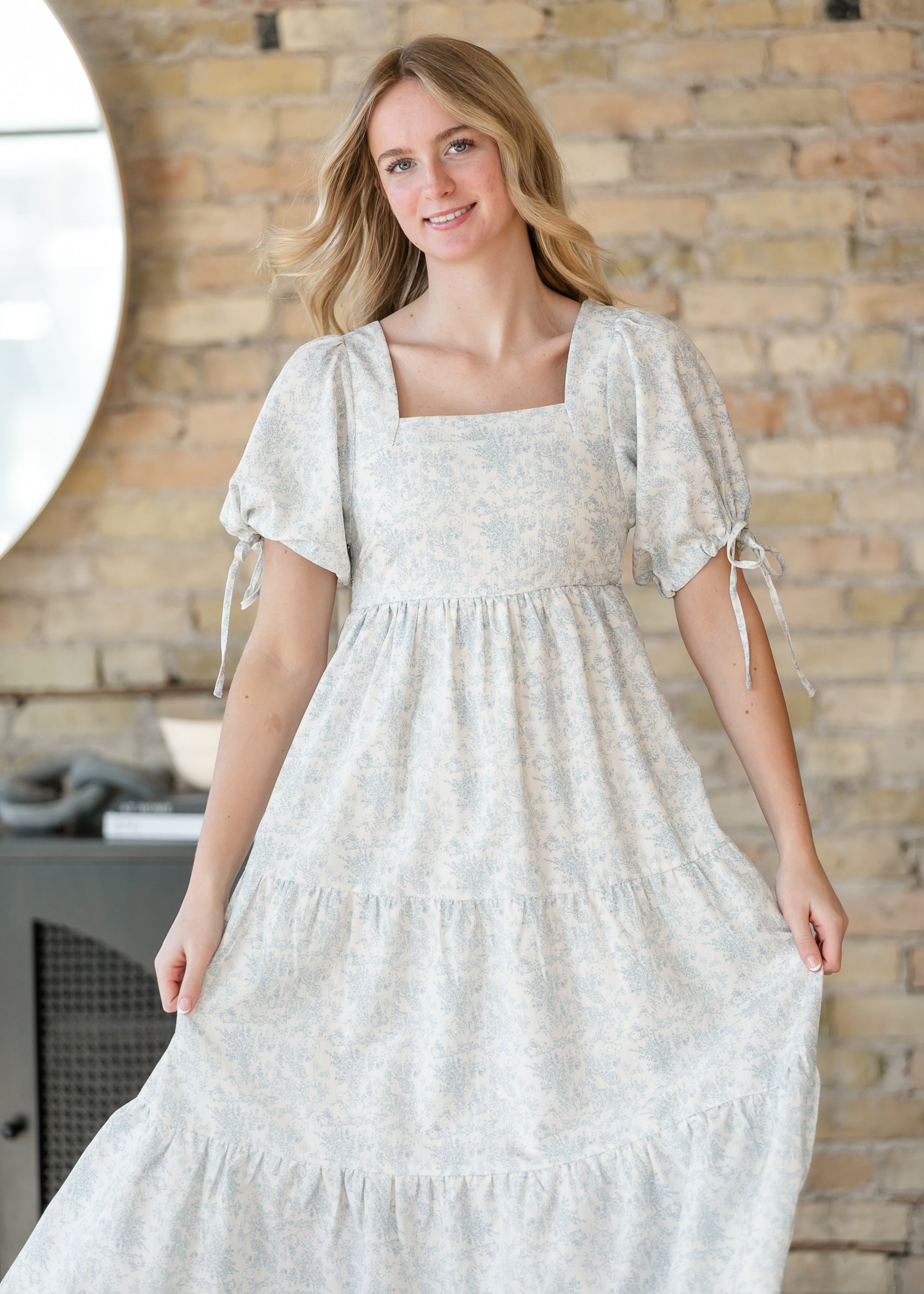 Floral Square Neck Tie Sleeve Maxi Dress FF Dresses