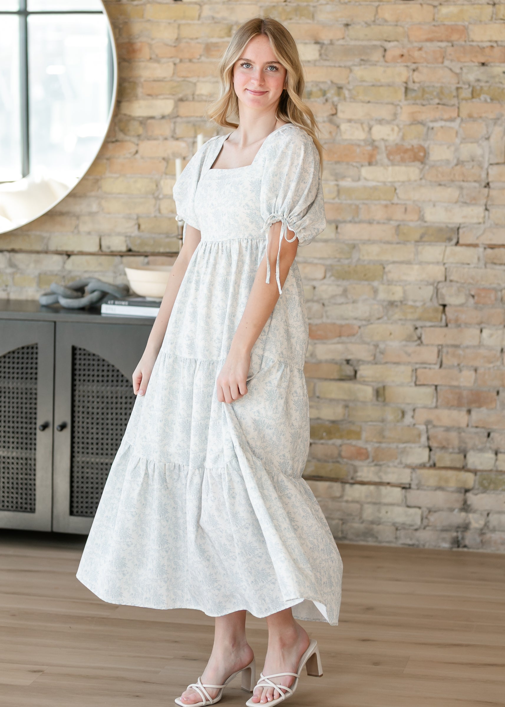 Floral Square Neck Tie Sleeve Maxi Dress FF Dresses