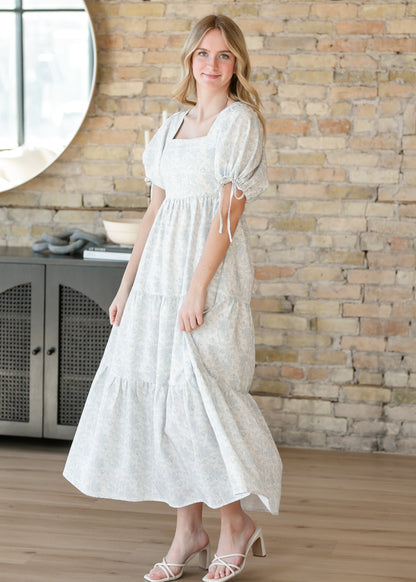 Floral Square Neck Tie Sleeve Maxi Dress FF Dresses