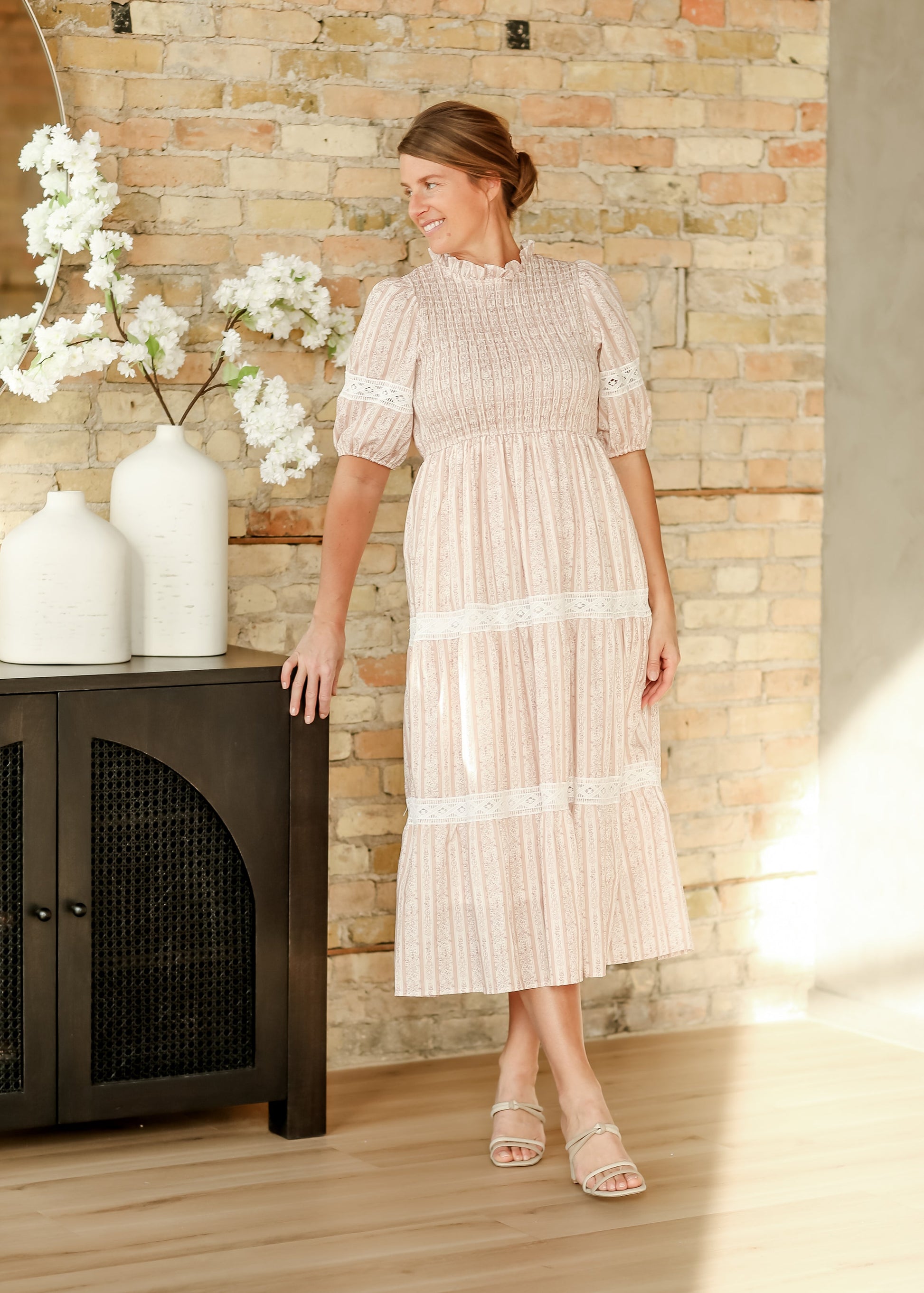 lace stripe dress Verna Lace Stripe Midi Dress White / 6