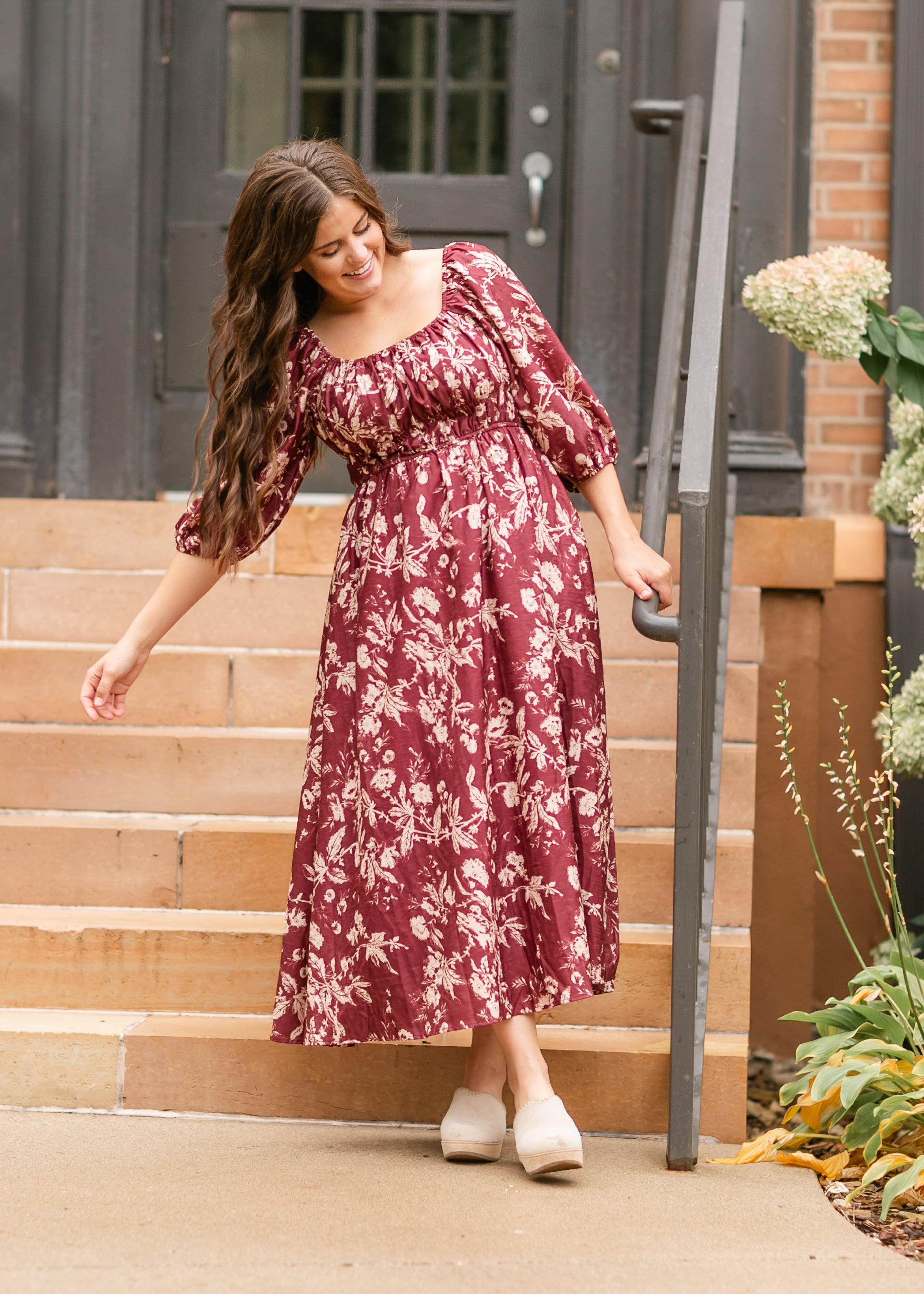 pink and burgundy floral dress Petal and Pup Kleo One Shoulder Maxi Dress