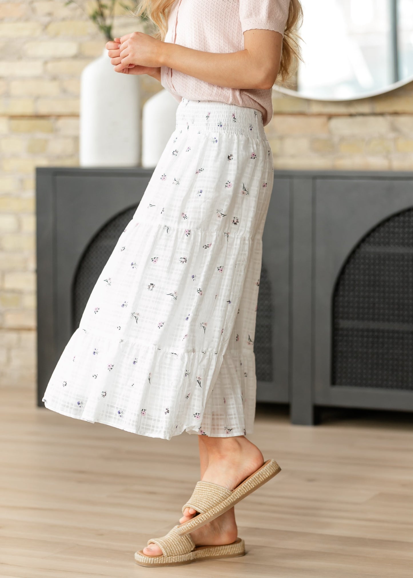 Floral Tiered Smocked Waist Midi Skirt FF Skirts
