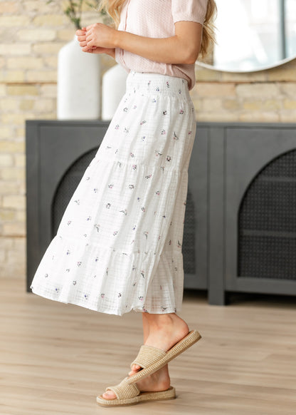 Floral Tiered Smocked Waist Midi Skirt FF Skirts