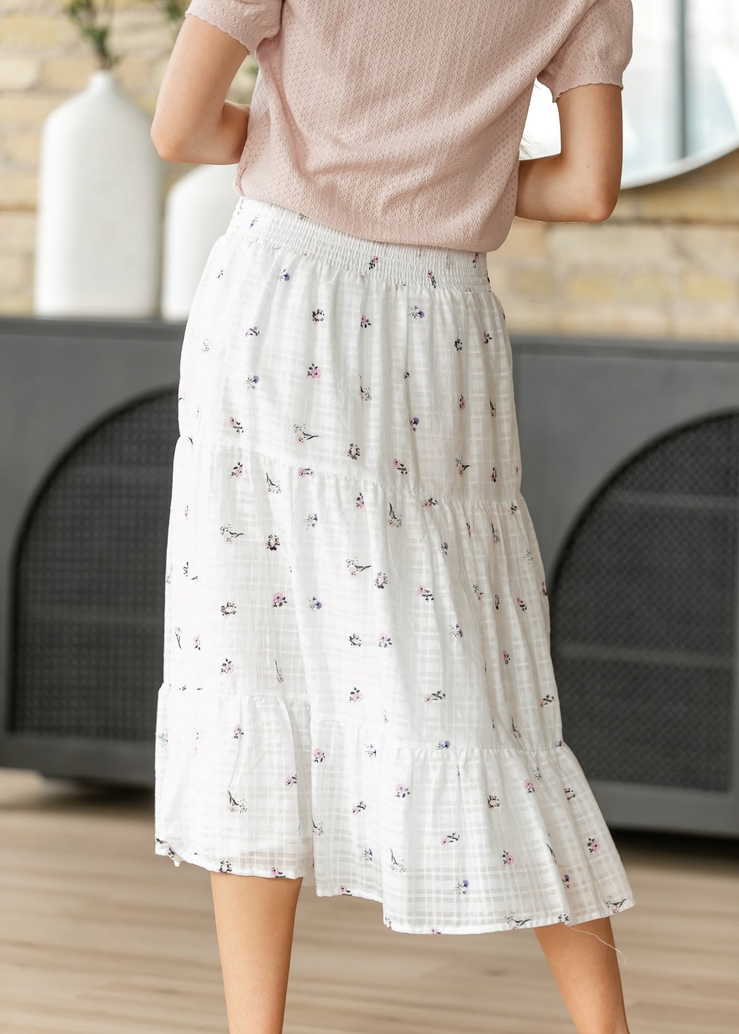 Floral Tiered Smocked Waist Midi Skirt FF Skirts