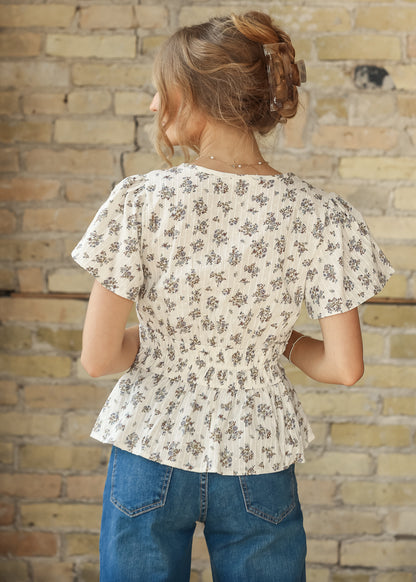 Floral V-neck Bell Sleeve Top FF Tops