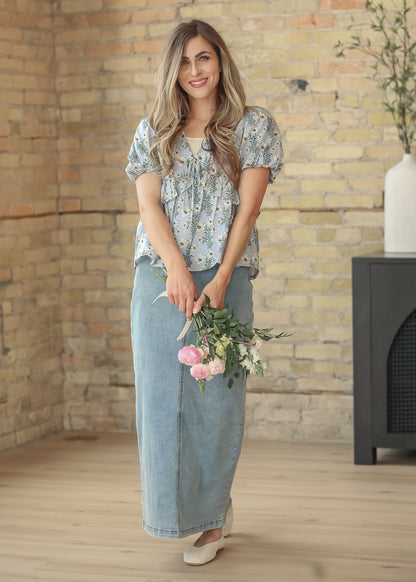 Floral V-Neck Puff Sleeve Top FF Tops