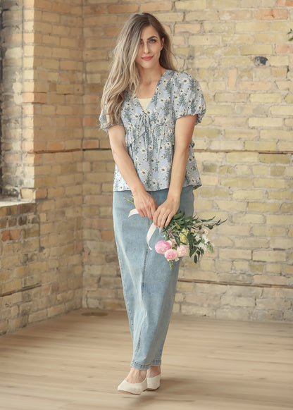 Floral V-Neck Puff Sleeve Top FF Tops