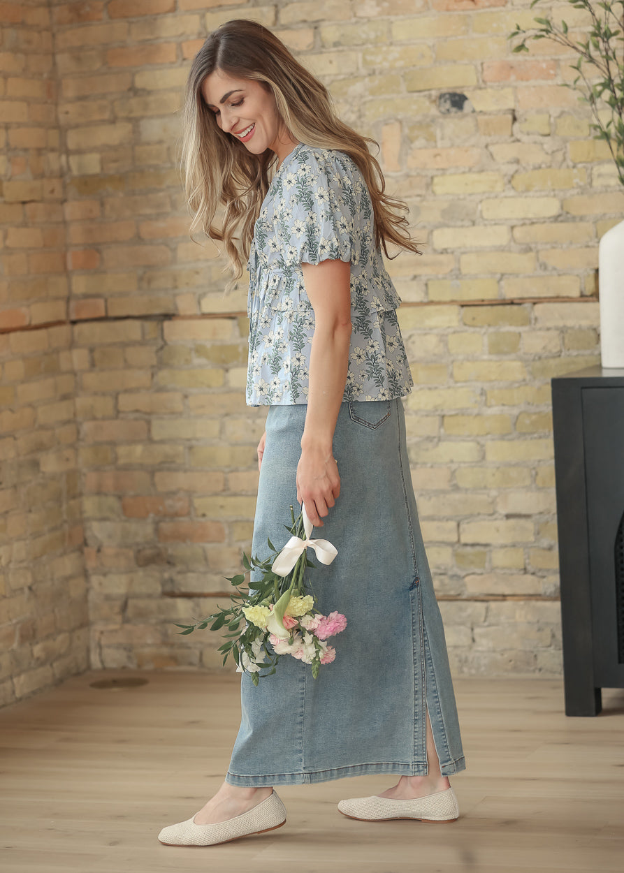 Floral V-Neck Puff Sleeve Top FF Tops