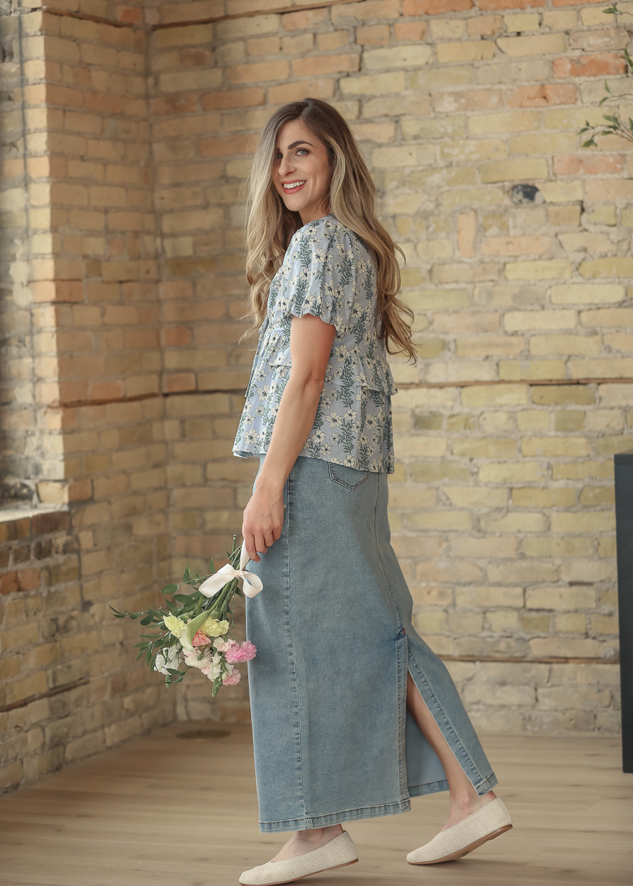 Floral V-Neck Puff Sleeve Top FF Tops