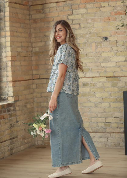 Floral V-Neck Puff Sleeve Top FF Tops