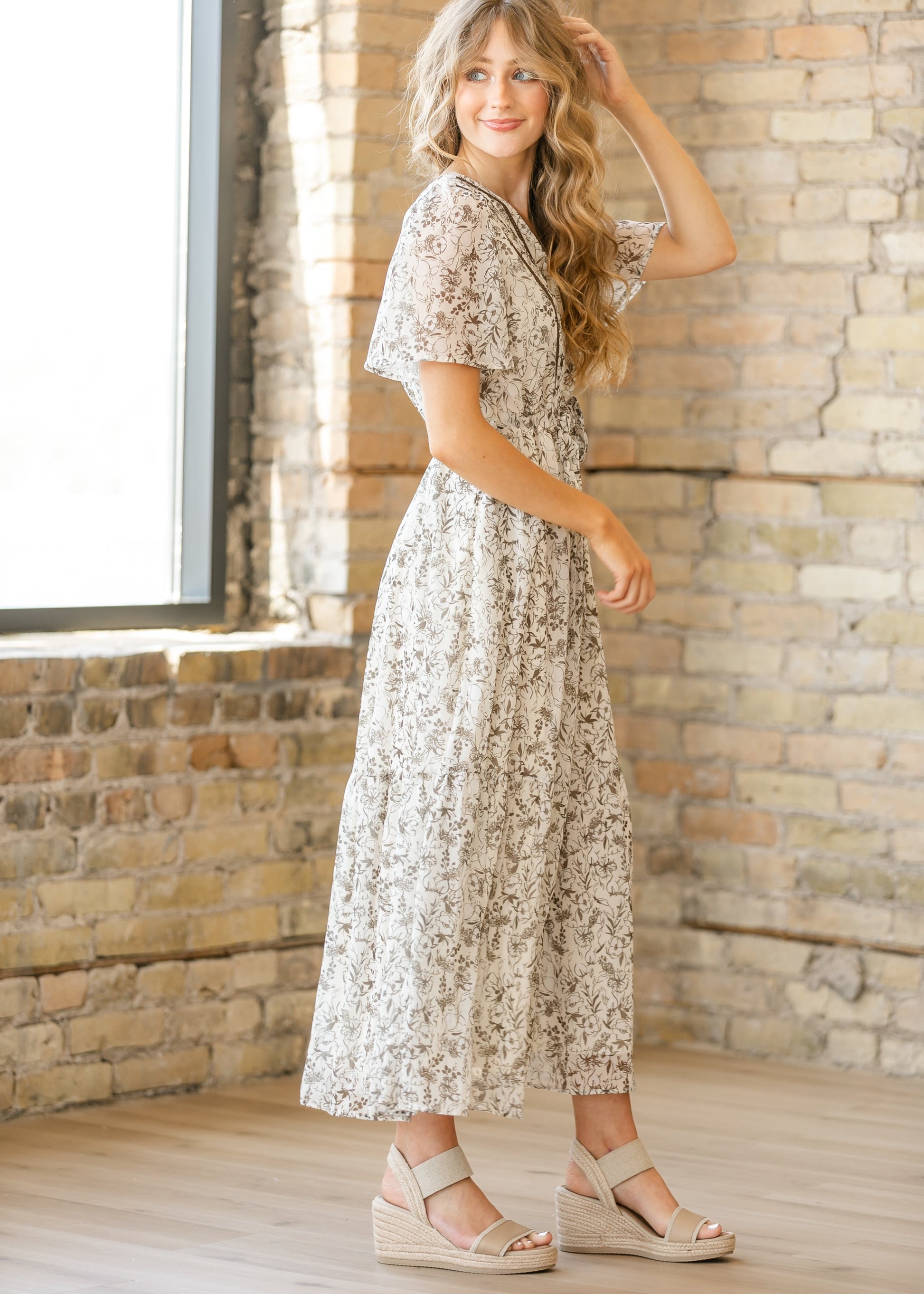 Floral V-neck Short Sleeve Maxi Dress FF Dresses
