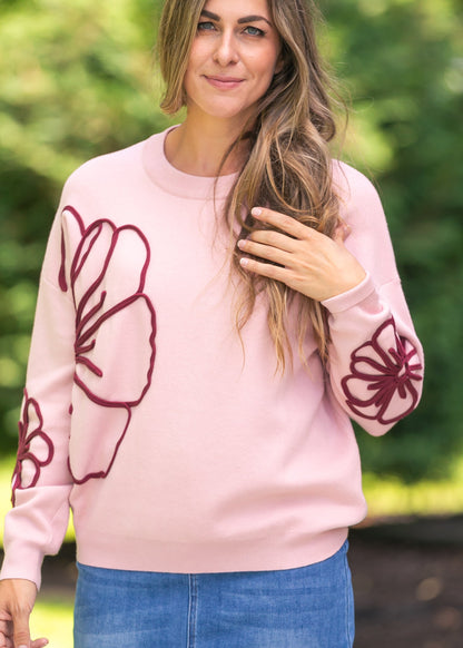 Flower Detail Knit Sweater FF Tops