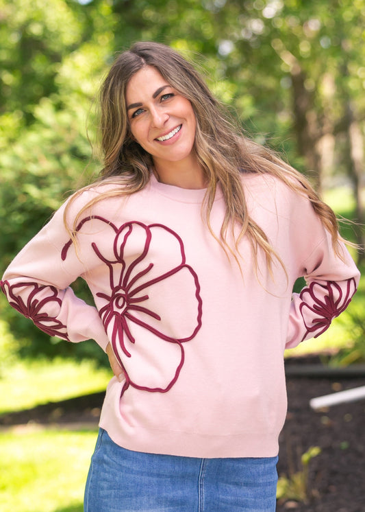 Flower Detail Knit Sweater FF Tops