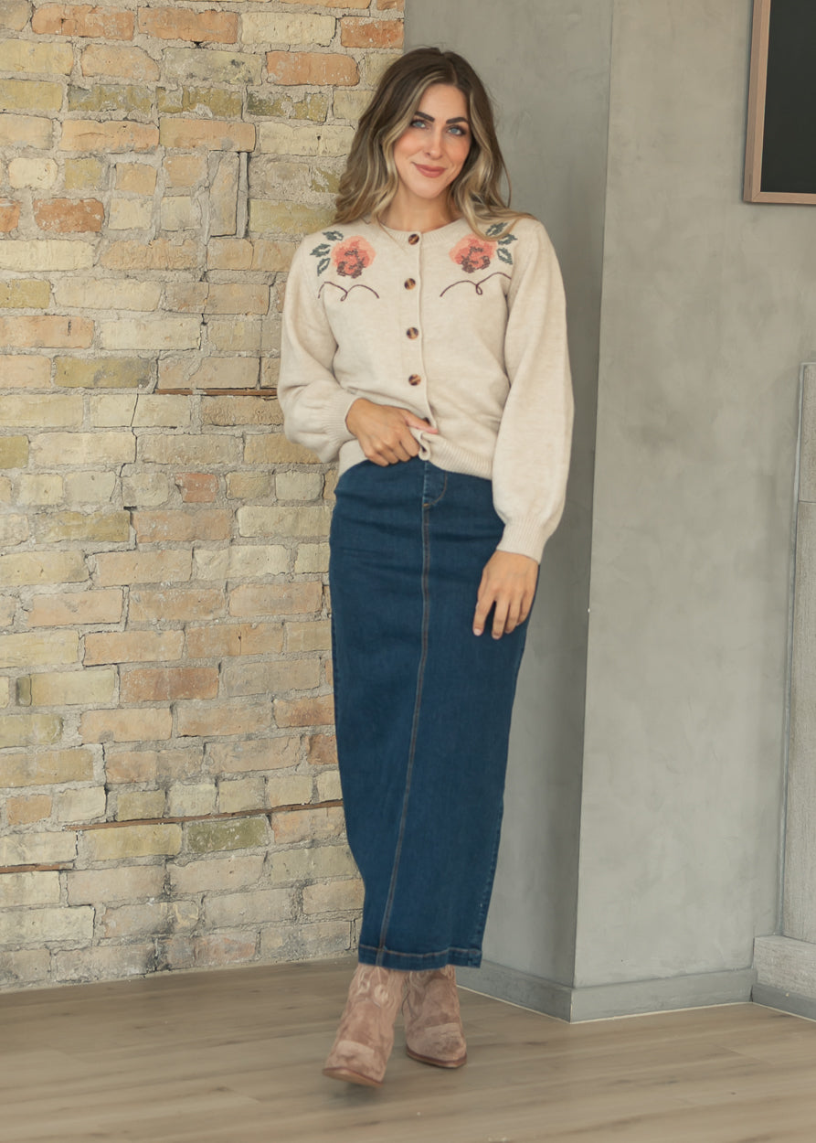 Flower Embroidered Button Down Cardigan FF Layering Essentials