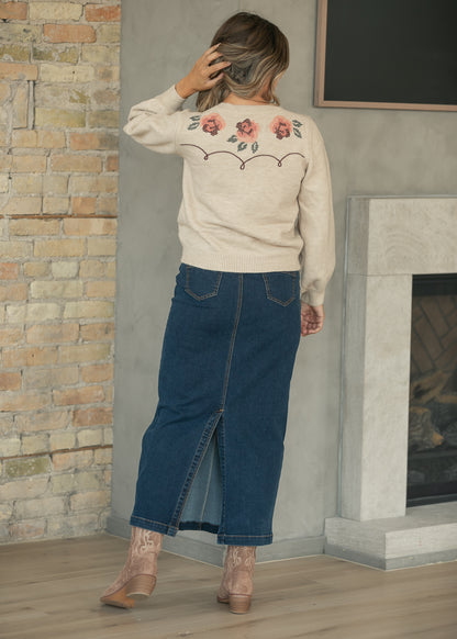 Flower Embroidered Button Down Cardigan FF Layering Essentials